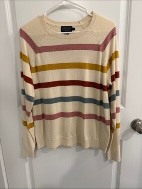 Pendleton Cream Crewneck Sweater with Pink, Mustard, Rust & Blue Stripes